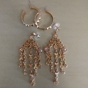 2 Pair of Gold Earrings!! Hoops & Chandelier Style